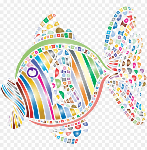 colorful refraction heart psychedelic clipart icon - abstract fish PNG with transparent backdrop