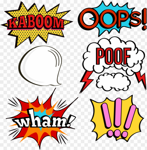 comic expressions oops kaboom poof wham PNG files with no backdrop pack