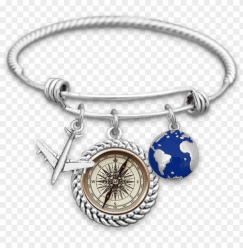 compass airplane globe charm bracelet - nice school bus bracelet Transparent Background PNG Isolated Element