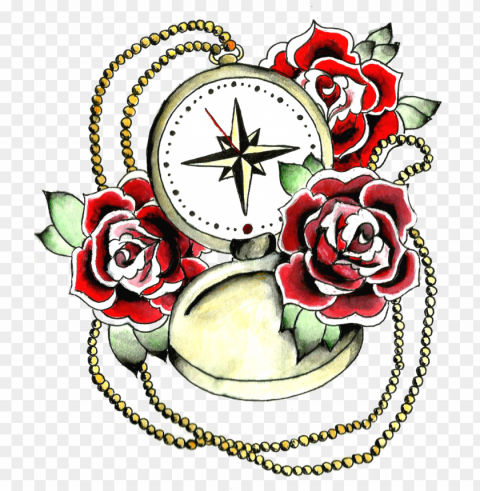 compass rose tattoo design by azuresweet-d6xgv99 - compass and roses tattoo desi Isolated Character in Transparent Background PNG