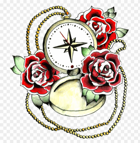 Compass Rose Tattoo Design By Azuresweet-d6xgv99 - Compass And Roses Tattoo Desi Isolated Character In Transparent Background PNG