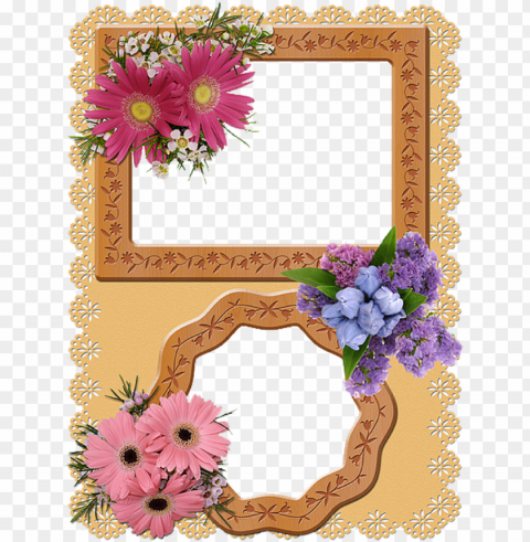 cool lacy border double photo frame with flower - double photo frame border PNG files with no backdrop wide compilation
