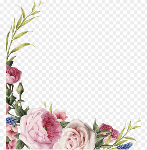 corner bouquet of flowers and leaves - floral bohemian border Clear image PNG