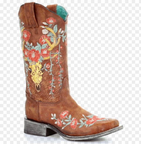 corral boots ladies' tan deer skull overlay square - cowboy boot PNG transparent icons for web design