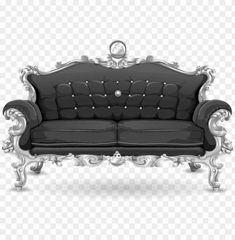 couch sofa loveseat black ornate cushions - sofa Transparent Background Isolated PNG Design Element