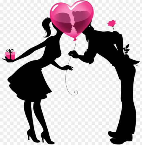 couple silhouette silhouette painting heart balloons - casal dia dos namorados PNG images with no background assortment