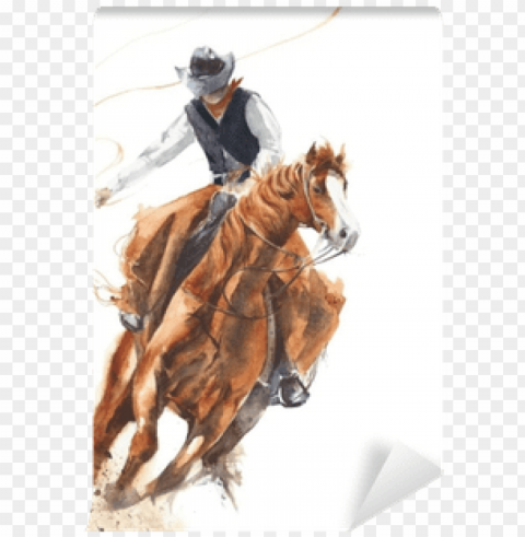 cowboy riding a horse ride calf roping watercolor painting - cowboy riding horse painti Images in PNG format with transparency