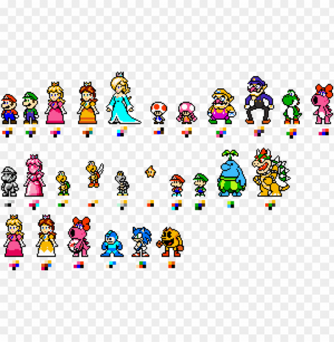 custom 8-bit mario characters by geno2925 - super mario 8 bit characters PNG for Photoshop