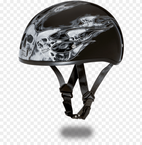 custom airbrush paint motorcycle helmets for sale by - dot daytona skull cap- w skull flames silver Clear Background PNG with Isolation