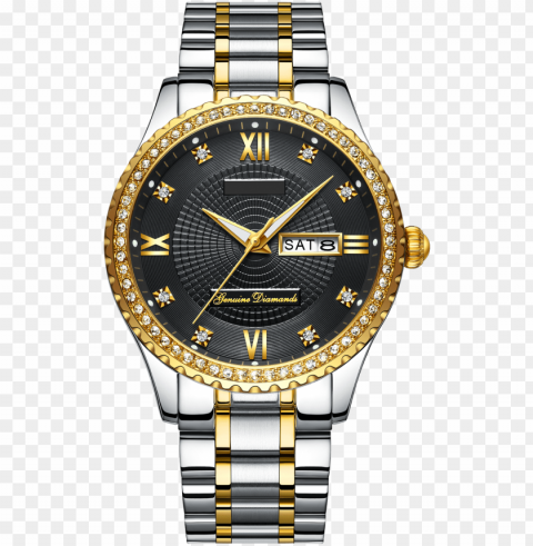custom logo classic men's luxury diamond watch - gold mens watch black face Isolated Character with Transparent Background PNG