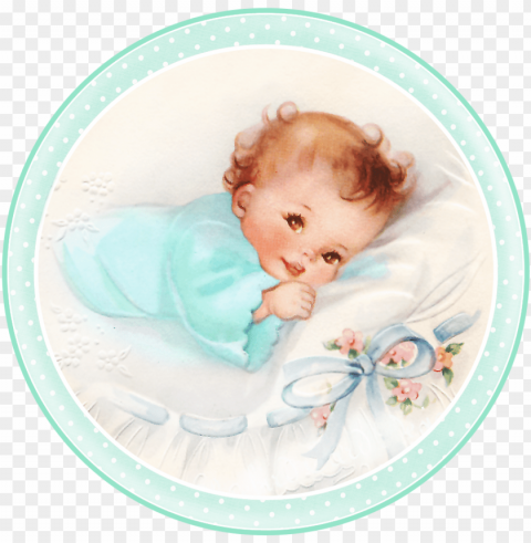 cute babies at bed - vintage baby girl cards PNG transparent elements compilation