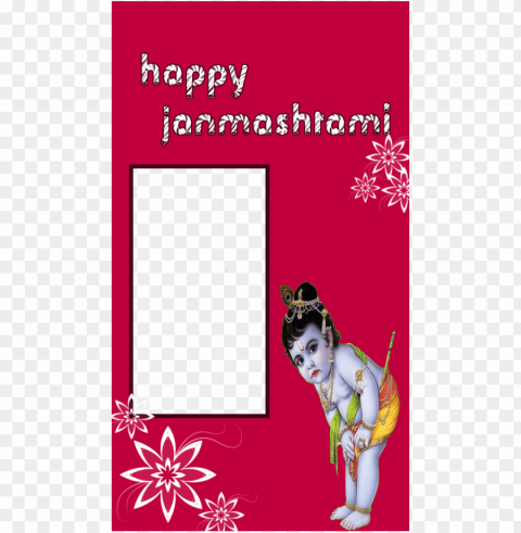 cute baby krishna frame - happy janmashtami photo frame Isolated Object with Transparent Background PNG