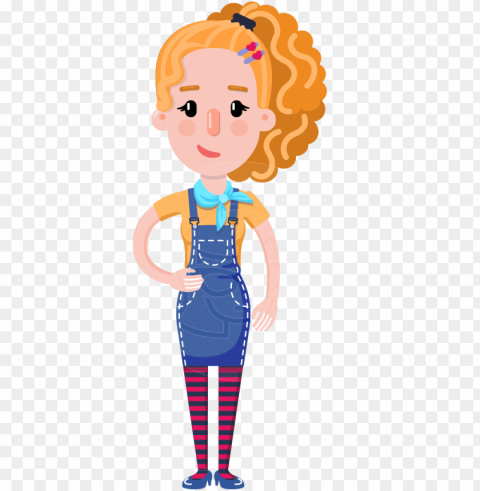 cute blonde girl in flat style cartoon character - cartoo Transparent Background PNG Isolated Icon