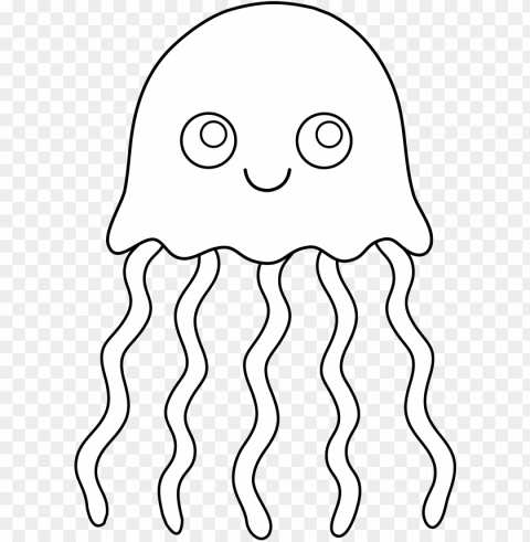 cute colorable jellyfish - jellyfish clipart black and white Isolated Graphic Element in HighResolution PNG