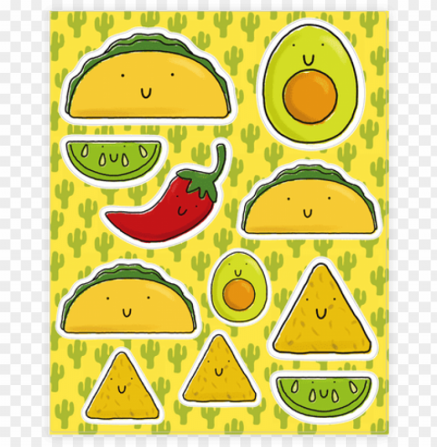 cute mexican food stickerdecal sheet - mexican food sticker Transparent Background PNG Isolation