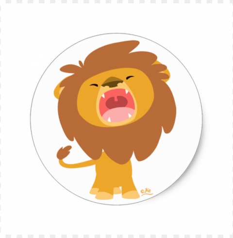 cute mighty roaring lion cartoon round sticker - cute cartoon lion roar Isolated Object on Transparent PNG