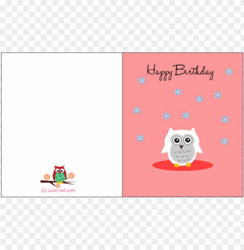 cute snowy owl happy birthday card - fun happy birthday card printable PNG transparent backgrounds
