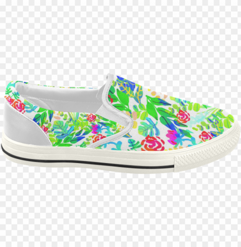 cute tropical watercolor flowers women's slip-on canvas - slip-on shoe Transparent Background PNG Isolated Item