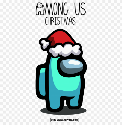 cyan among us character with christmas hat PNG without background