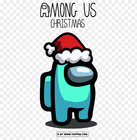 Cyan Among Us Character With Christmas Hat PNG Without Background