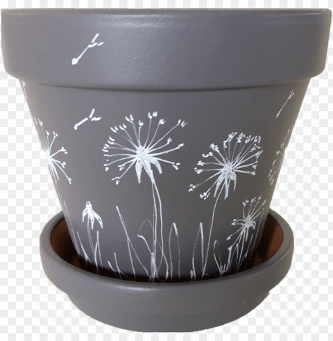 dandelion pot in pewter part of the whimsical collection - flowerpot Isolated Element in Transparent PNG