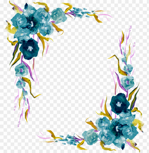 dark blue watercolor flowers hand drawn wreath decorative - 水彩 花草 圖案 素材 PNG Graphic with Transparent Isolation
