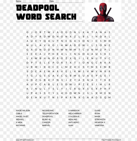 deadpool word search main image - deadpool word search printable Isolated Character on Transparent Background PNG