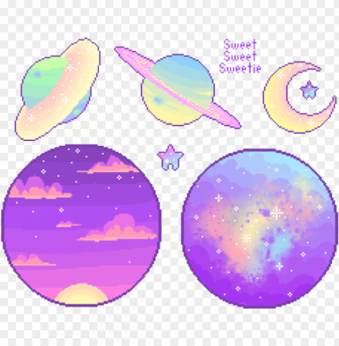 decided to make some pixel planets and space stuff - pastel pixel PNG transparent design