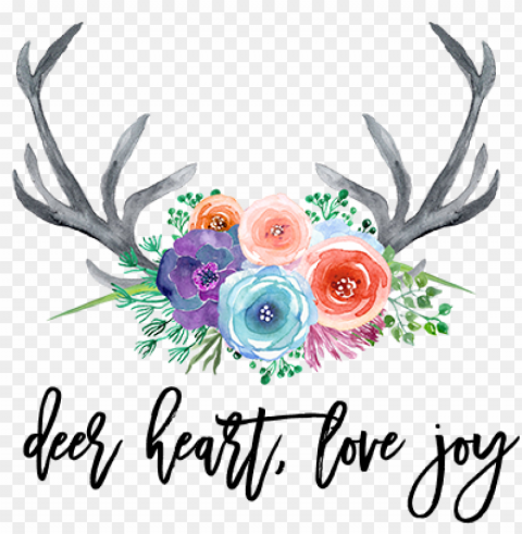 deer heart love joy - floral watercolor with antlers free clip art PNG files with transparent backdrop