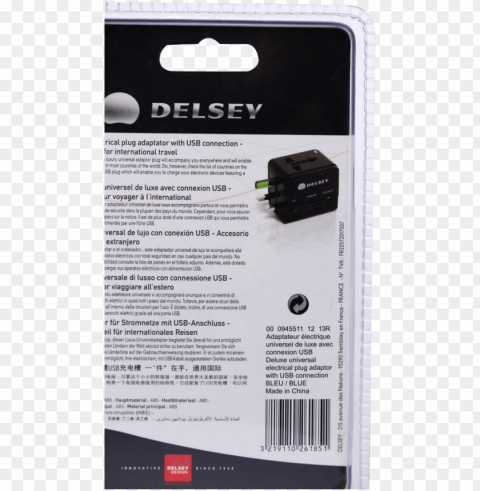 deluxe universal electrical plug adaptor with usb connection - delsey Isolated Icon with Clear Background PNG