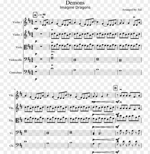 demons sheet music for violin viola cello contrabass - sheet music Transparent PNG images for printing