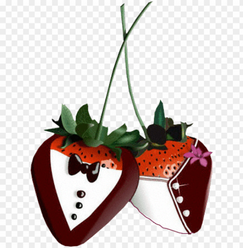 dessert strawberries with chocolate and cream - vive la saint valentin Isolated Illustration in Transparent PNG