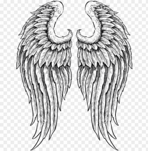 detailed angel wings with feathers black white vinyl Transparent design PNG