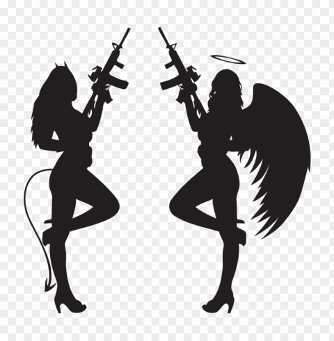 devil & angel with long guns decal - wall decal Clear Background PNG with Isolation
