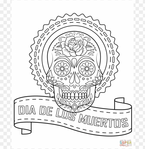 dia de los muertos skull coloring pages colored Isolated Element in HighResolution Transparent PNG