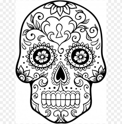 dia de los muertos skull coloring pages colored Isolated Element on HighQuality PNG