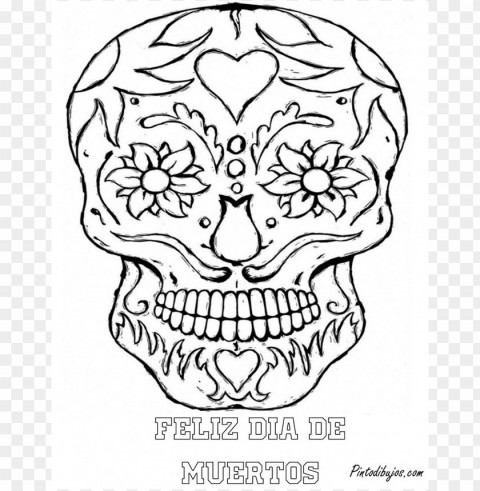 dia de los muertos skull coloring pages colored Isolated Element on Transparent PNG