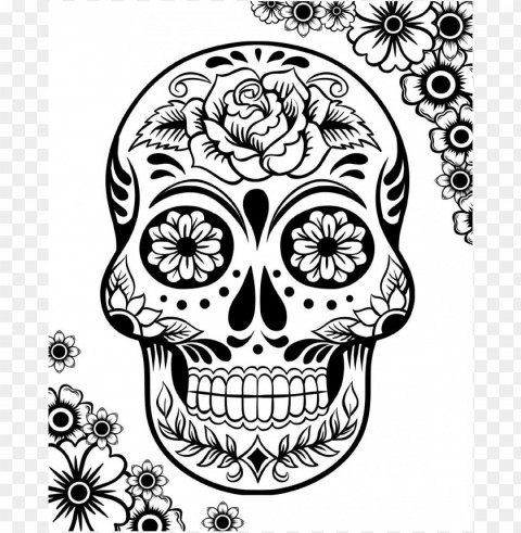dia de los muertos skull coloring pages colored Isolated Element with Clear Background PNG