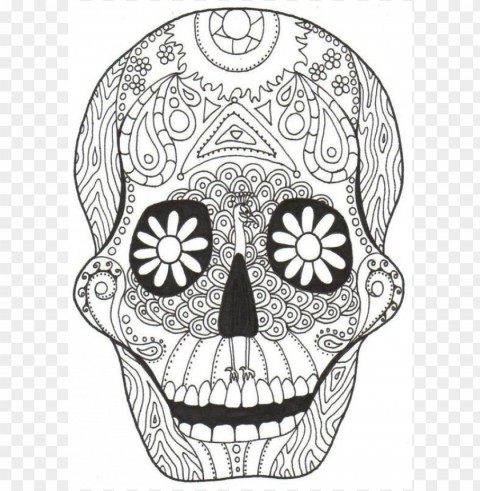 dia de los muertos skull coloring pages colored Isolated Element with Clear PNG Background