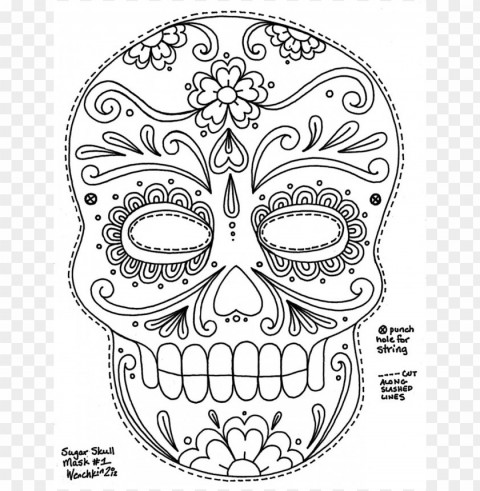 dia de los muertos skull coloring pages colored Isolated Element with Transparent PNG Background