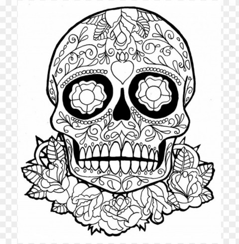dia de los muertos skull coloring pages colored Isolated Graphic Element in HighResolution PNG