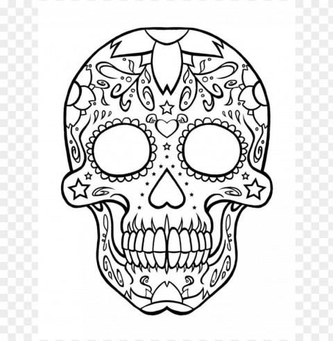 dia de los muertos skull coloring pages colored Isolated Graphic Element in Transparent PNG