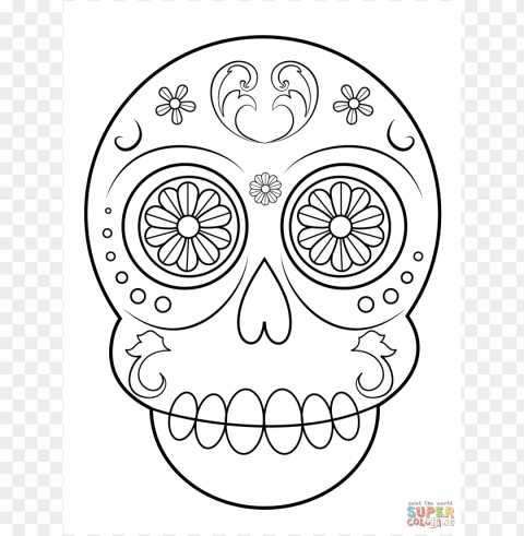 dia de los muertos skull coloring pages colored Isolated Graphic on Clear Transparent PNG