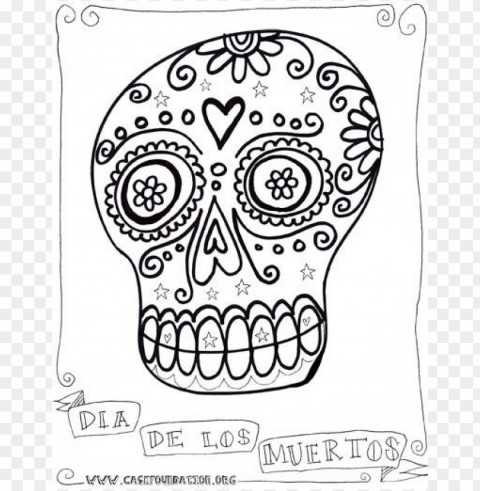 dia de los muertos skull coloring pages colored Isolated Graphic on HighQuality PNG