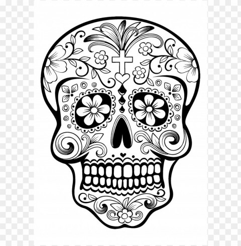 dia de los muertos skull coloring pages colored Isolated Graphic on HighQuality Transparent PNG
