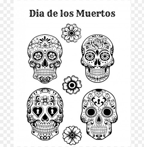 dia de los muertos skull coloring pages colored Isolated Element on Transparent PNG