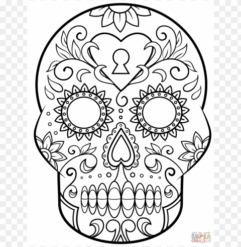 dia de los muertos skull coloring pages colored Isolated Element with Clear PNG Background