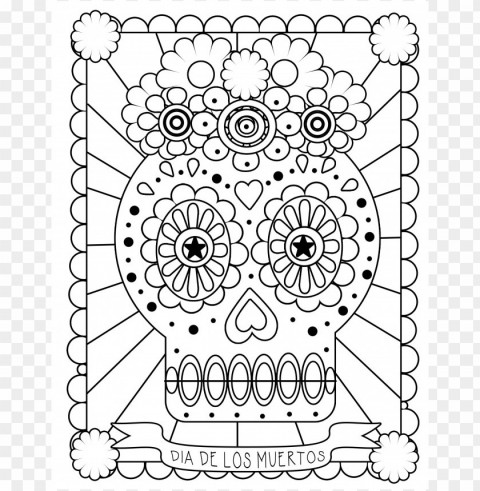 dia de los muertos skull coloring pages colored Isolated Graphic on Clear Background PNG PNG transparent with Clear Background ID f3a40edb
