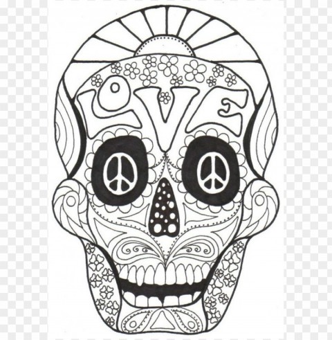 dia de los muertos skull coloring pages colored Isolated Graphic on Clear PNG