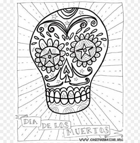 dia de los muertos skull coloring pages colored Isolated Graphic on Clear Transparent PNG